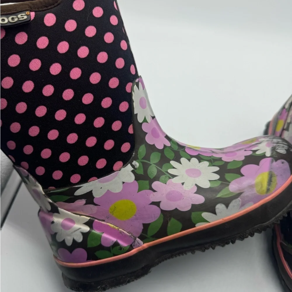 Bogs Girls Classic Flowers Dots Pink Insulated‎ Snow Winter Boots Size 3
